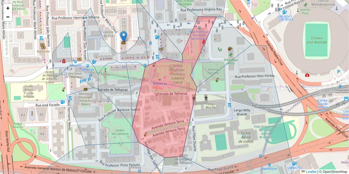 Mapa detalhado do código postal 1600-235 Lumiar com limites, códigos postais vizinhos e agências dos correios