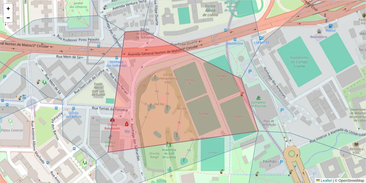 Mapa detalhado do código postal 1600-258 Campo Grande com limites, códigos postais vizinhos e agências dos correios
