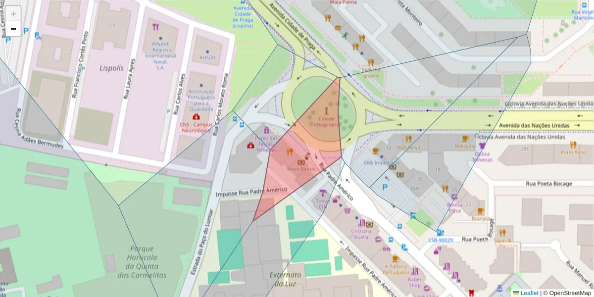 Mapa detalhado do código postal 1600-305 com limites, códigos postais vizinhos e agências dos correios