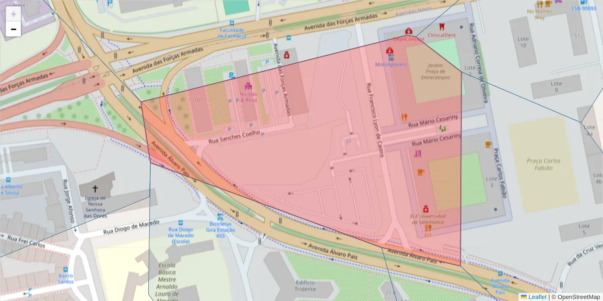 Mapa detalhado do código postal 1600-311 com limites, códigos postais vizinhos e agências dos correios