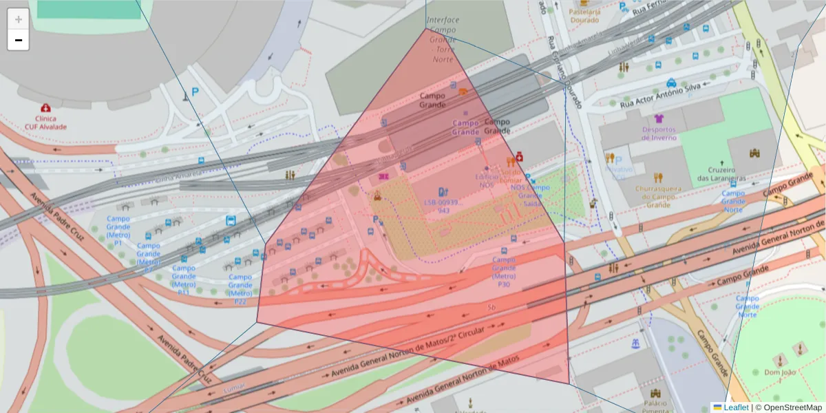 Mapa detalhado do código postal 1600-404 com limites, códigos postais vizinhos e agências dos correios