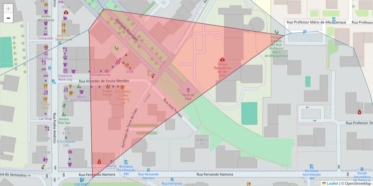 Mapa detalhado do código postal 1600-413 com limites, códigos postais vizinhos e agências dos correios