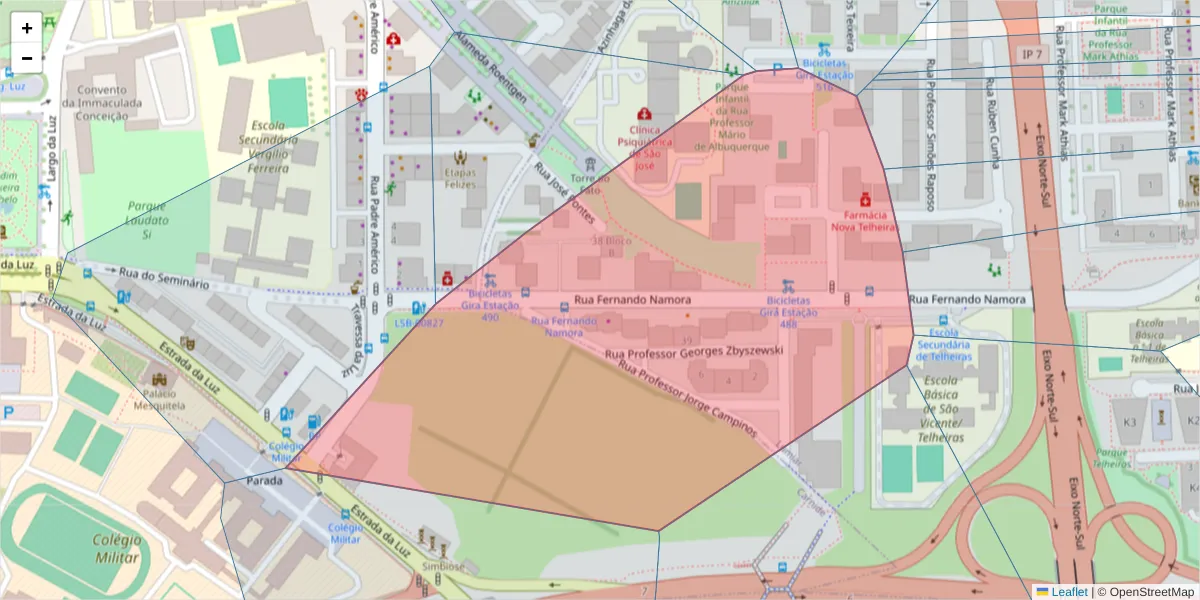 Mapa detalhado do código postal 1600-451 com limites, códigos postais vizinhos e agências dos correios