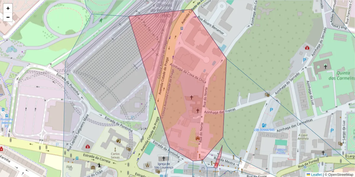 Mapa detalhado do código postal 1600-537 com limites, códigos postais vizinhos e agências dos correios