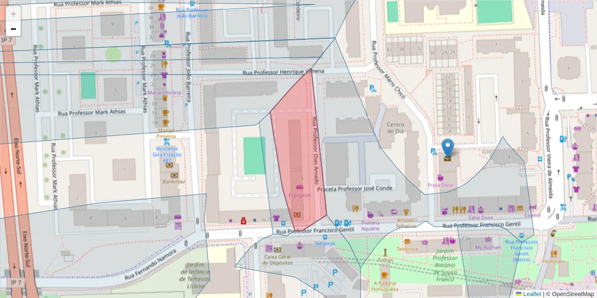 Mapa detalhado do código postal 1600-612 com limites, códigos postais vizinhos e agências dos correios