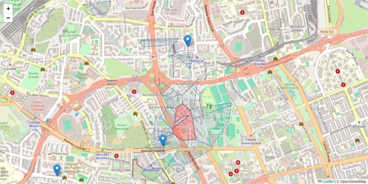 Mapa detalhado do código postal 1600-613 com limites, códigos postais vizinhos e agências dos correios