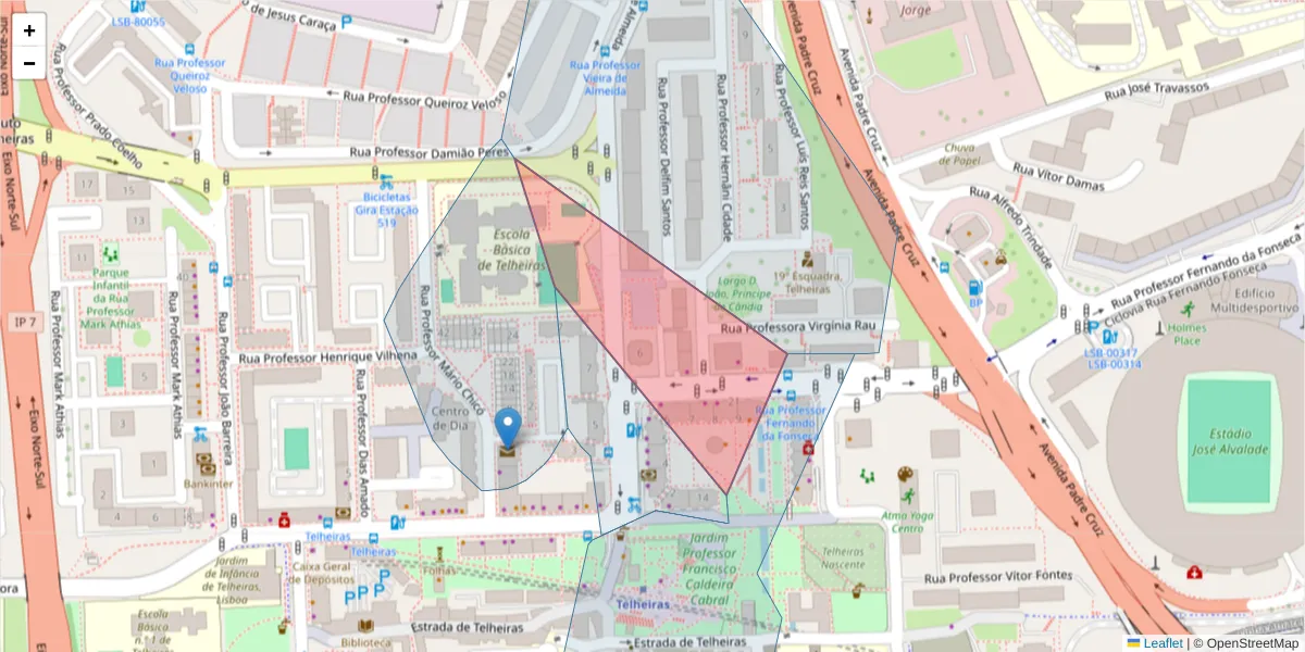 Mapa detalhado do código postal 1600-620 com limites, códigos postais vizinhos e agências dos correios
