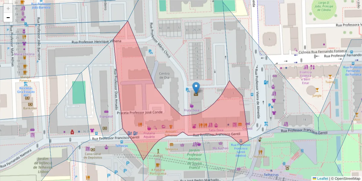 Mapa detalhado do código postal 1600-625 com limites, códigos postais vizinhos e agências dos correios