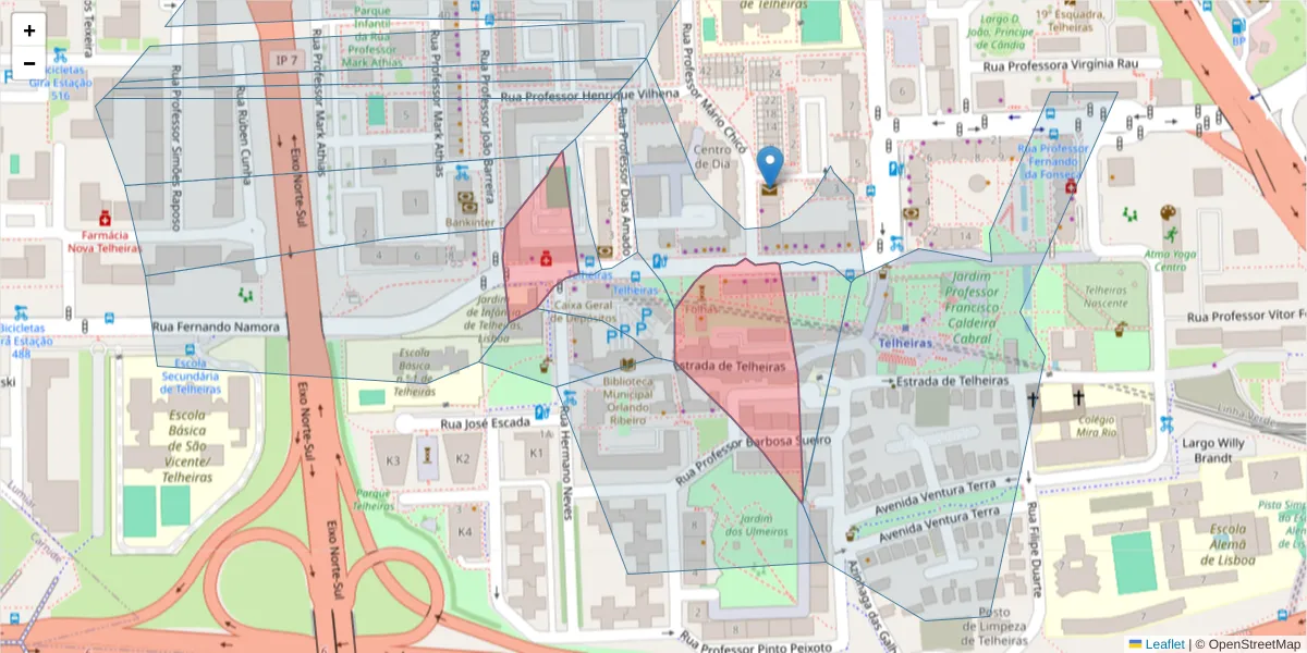Mapa detalhado do código postal 1600-626 com limites, códigos postais vizinhos e agências dos correios