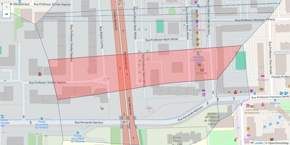 Mapa detalhado do código postal 1600-634 com limites, códigos postais vizinhos e agências dos correios
