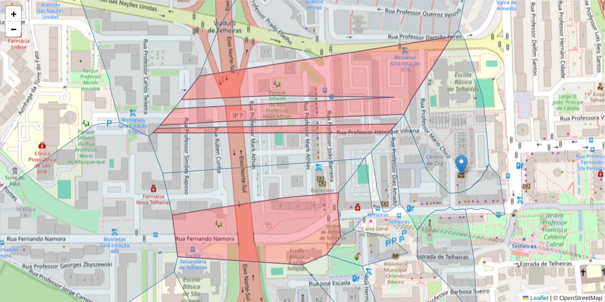 Mapa detalhado do código postal 1600-635 com limites, códigos postais vizinhos e agências dos correios