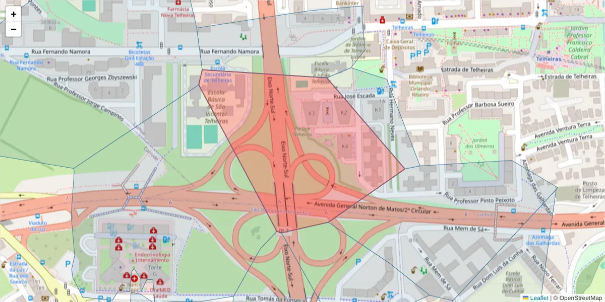 Mapa detalhado do código postal 1600-642 com limites, códigos postais vizinhos e agências dos correios