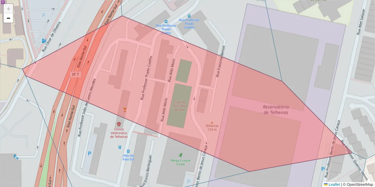 Mapa detalhado do código postal 1600-651 com limites, códigos postais vizinhos e agências dos correios