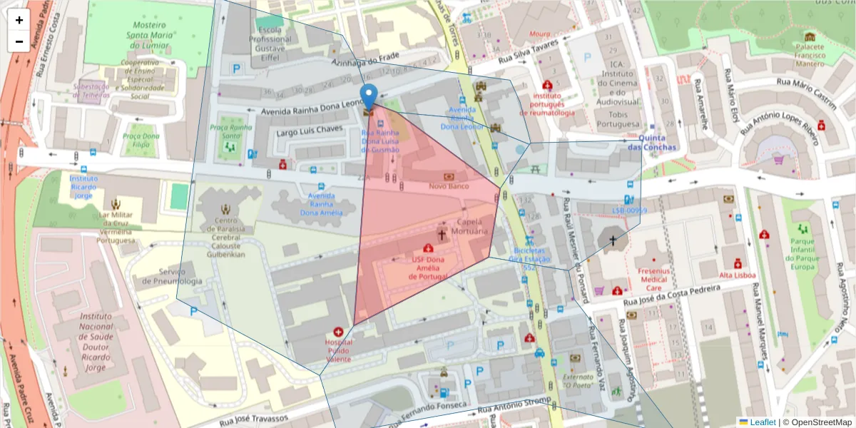 Mapa detalhado do código postal 1600-677 com limites, códigos postais vizinhos e agências dos correios