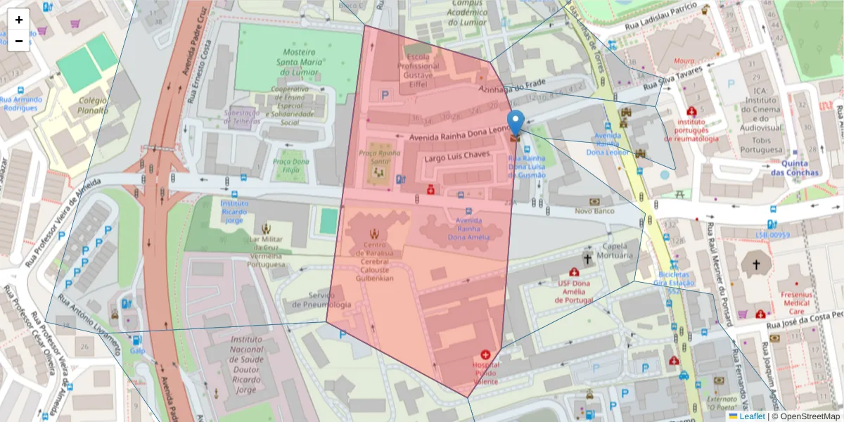 Mapa detalhado do código postal 1600-679 Lumiar com limites, códigos postais vizinhos e agências dos correios