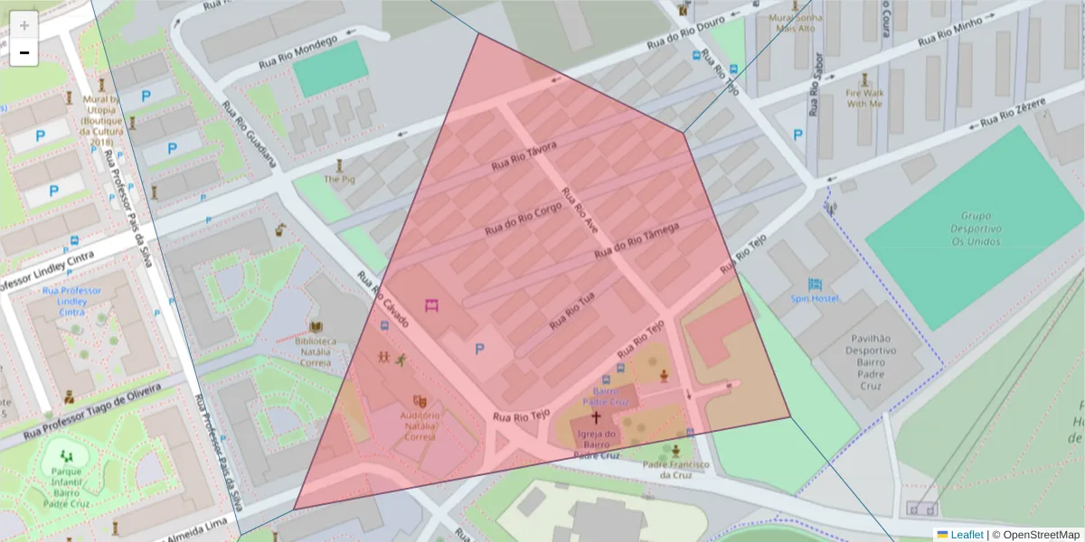 Mapa detalhado do código postal 1600-702 com limites, códigos postais vizinhos e agências dos correios