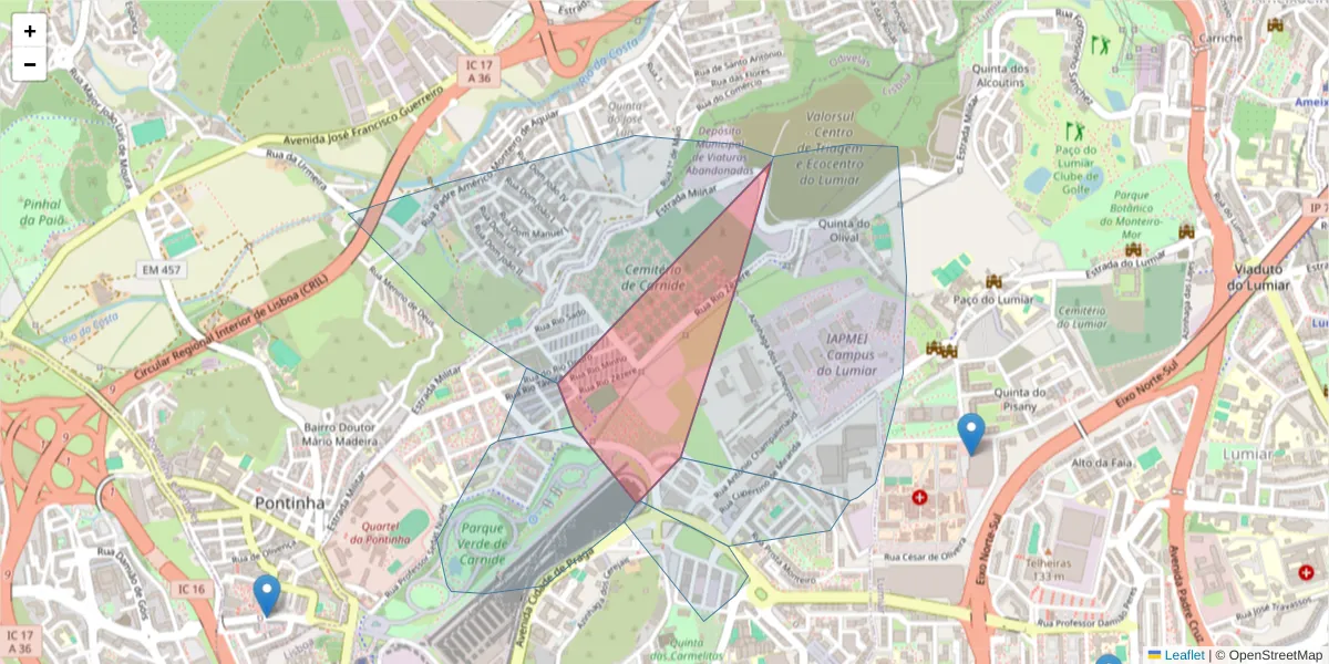 Mapa detalhado do código postal 1600-717 com limites, códigos postais vizinhos e agências dos correios