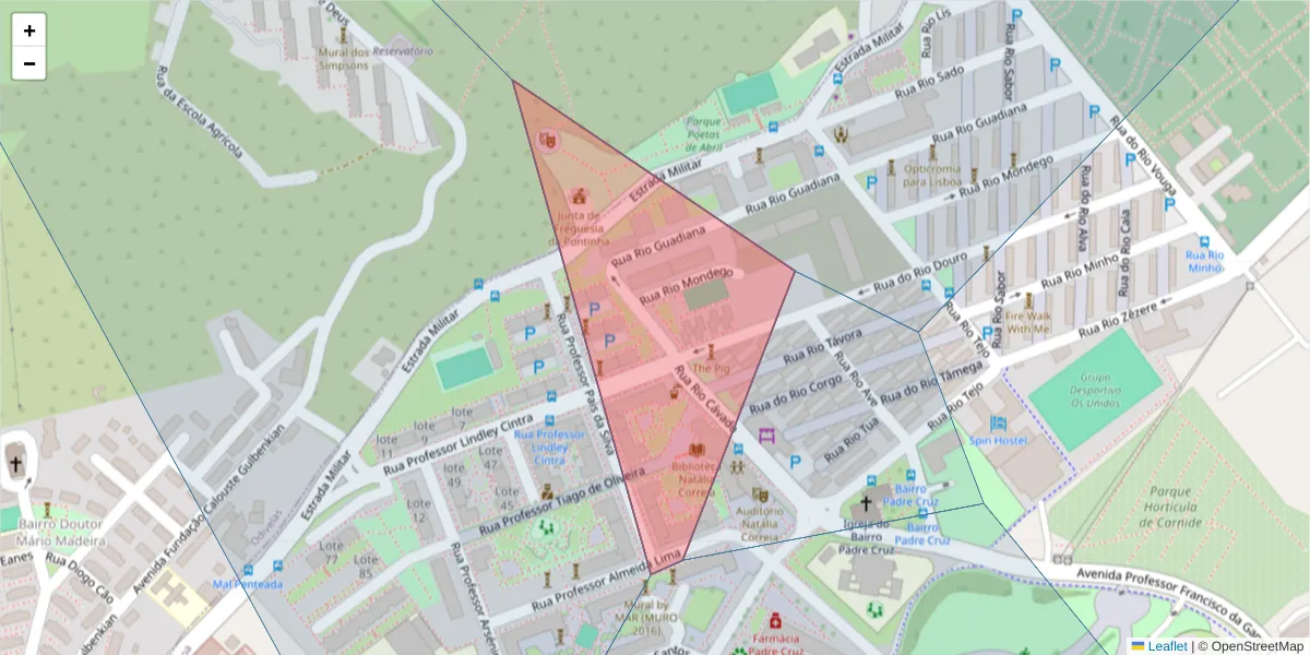 Mapa detalhado do código postal 1600-740 com limites, códigos postais vizinhos e agências dos correios