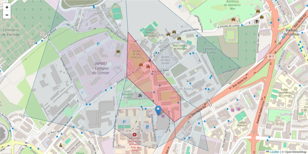 Mapa detalhado do código postal 1600-805 Lumiar com limites, códigos postais vizinhos e agências dos correios