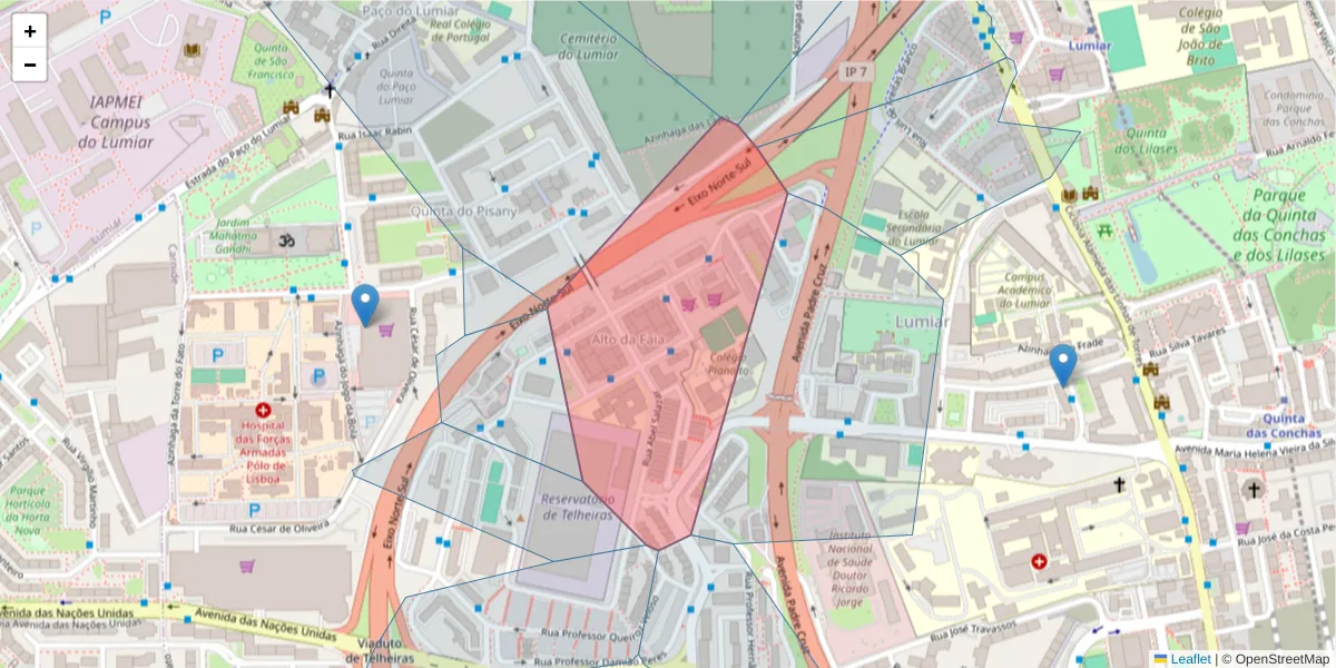 Mapa detalhado do código postal 1600-817 com limites, códigos postais vizinhos e agências dos correios
