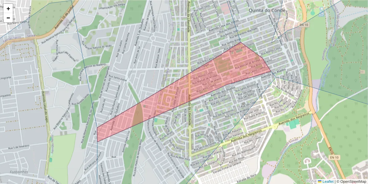 Mapa detalhado do código postal 1664-1668 com limites, códigos postais vizinhos e agências dos correios