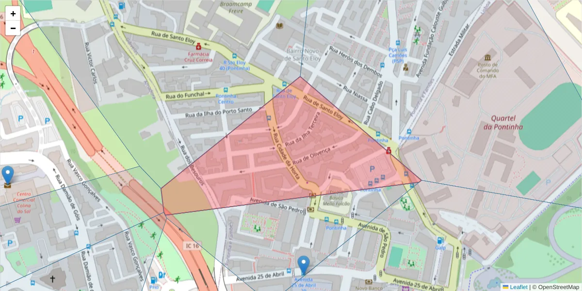 Mapa detalhado do código postal 1675-110 com limites, códigos postais vizinhos e agências dos correios