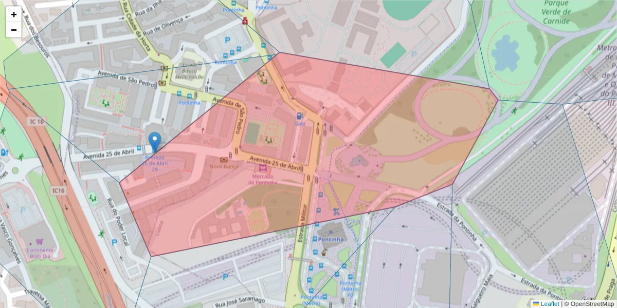 Mapa detalhado do código postal 1675-184 com limites, códigos postais vizinhos e agências dos correios