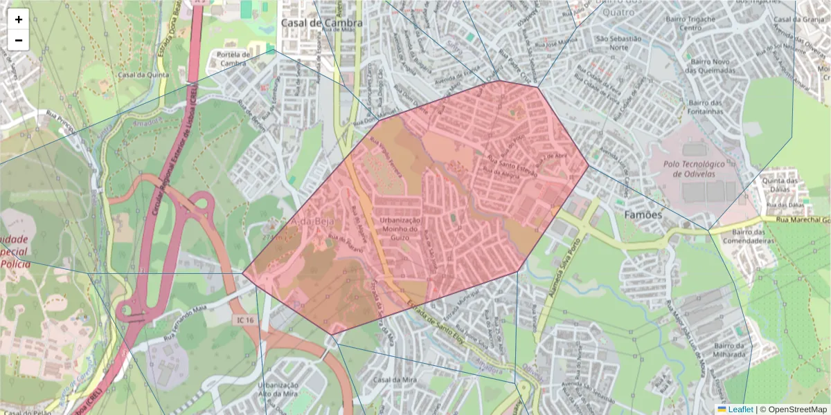 Mapa detalhado do código postal 1675-266 com limites, códigos postais vizinhos e agências dos correios
