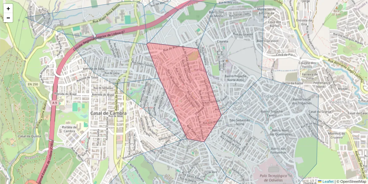 Mapa detalhado do código postal 1685-070 com limites, códigos postais vizinhos e agências dos correios