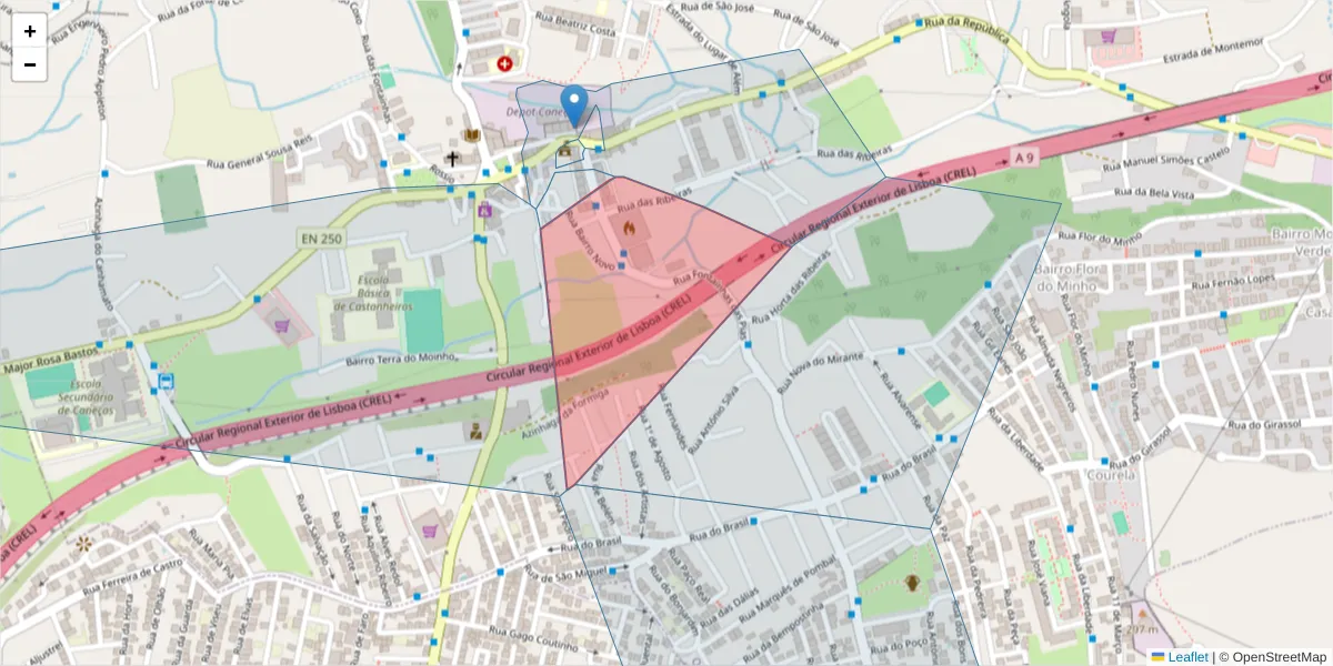 Mapa detalhado do código postal 1685-580 com limites, códigos postais vizinhos e agências dos correios