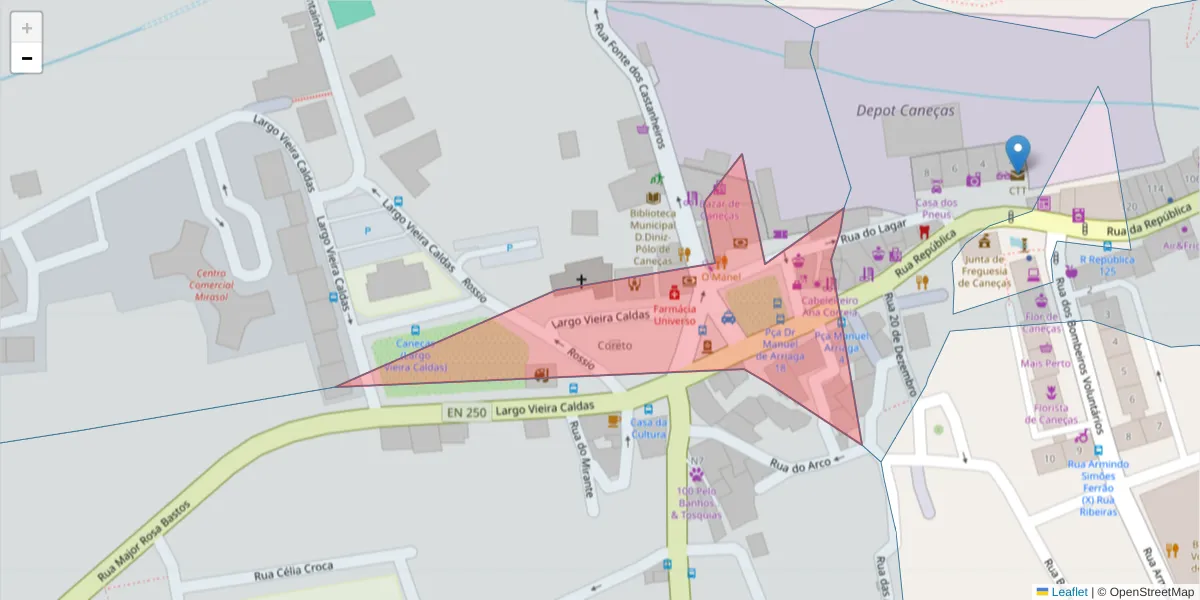 Mapa detalhado do código postal 1685-585 com limites, códigos postais vizinhos e agências dos correios