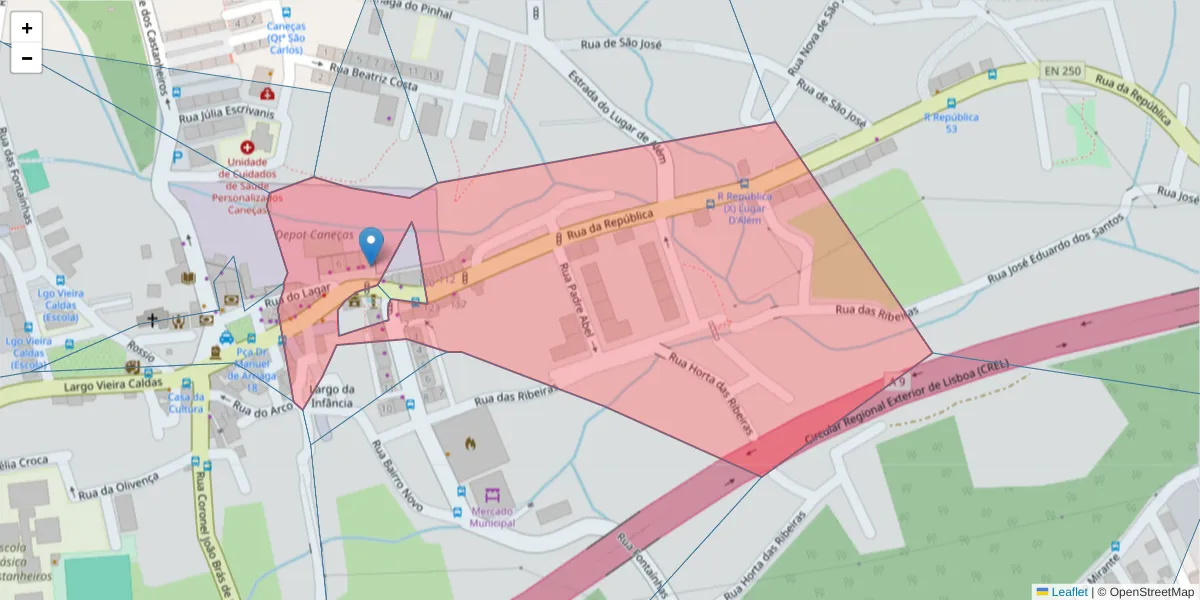 Mapa detalhado do código postal 1685-594 com limites, códigos postais vizinhos e agências dos correios