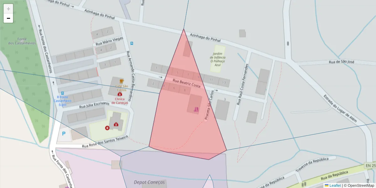 Mapa detalhado do código postal 1685-597 com limites, códigos postais vizinhos e agências dos correios