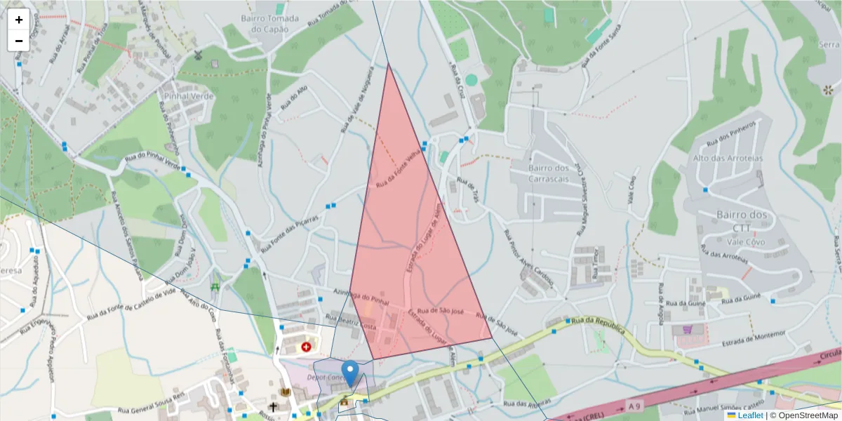 Mapa detalhado do código postal 1685-897 com limites, códigos postais vizinhos e agências dos correios
