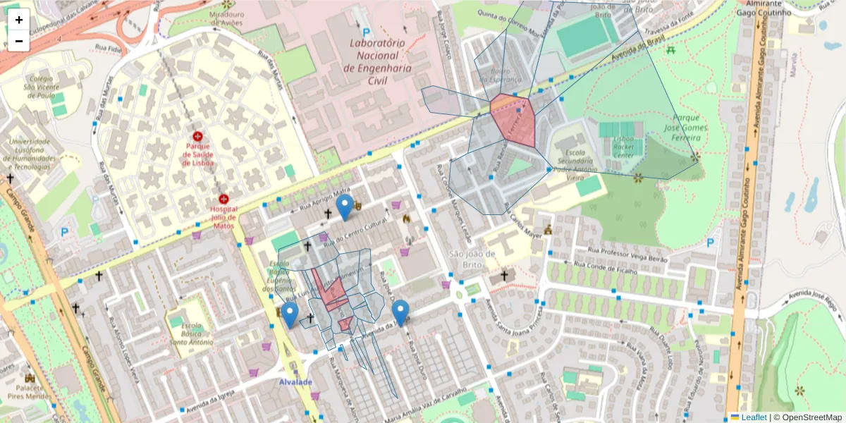 Mapa detalhado do código postal 1700-003 com limites, códigos postais vizinhos e agências dos correios