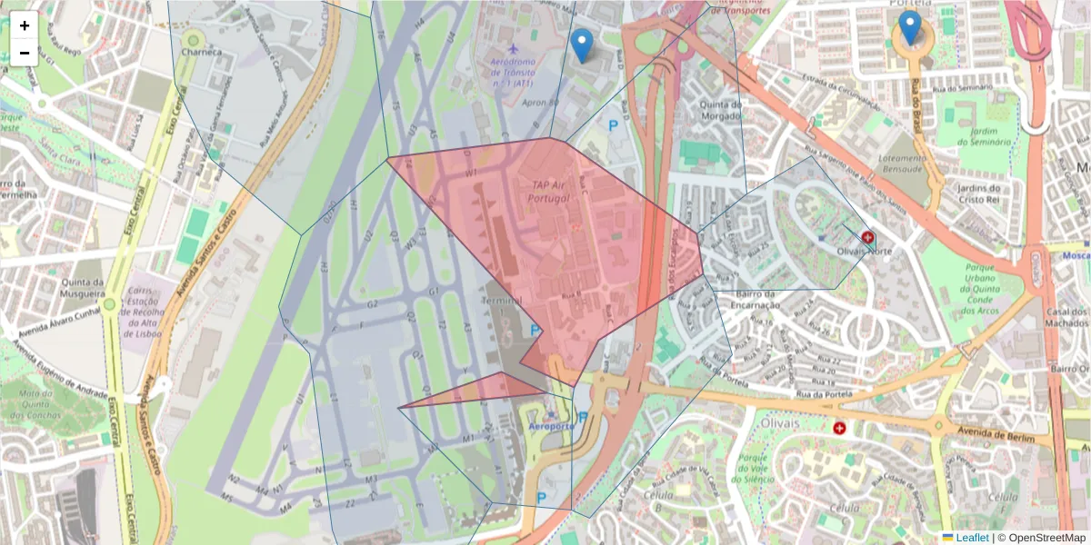 Mapa detalhado do código postal 1700-008 com limites, códigos postais vizinhos e agências dos correios