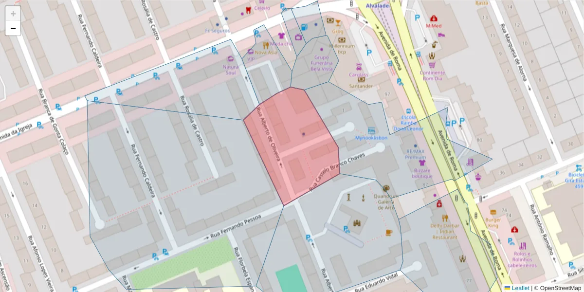 Mapa detalhado do código postal 1700-059 com limites, códigos postais vizinhos e agências dos correios