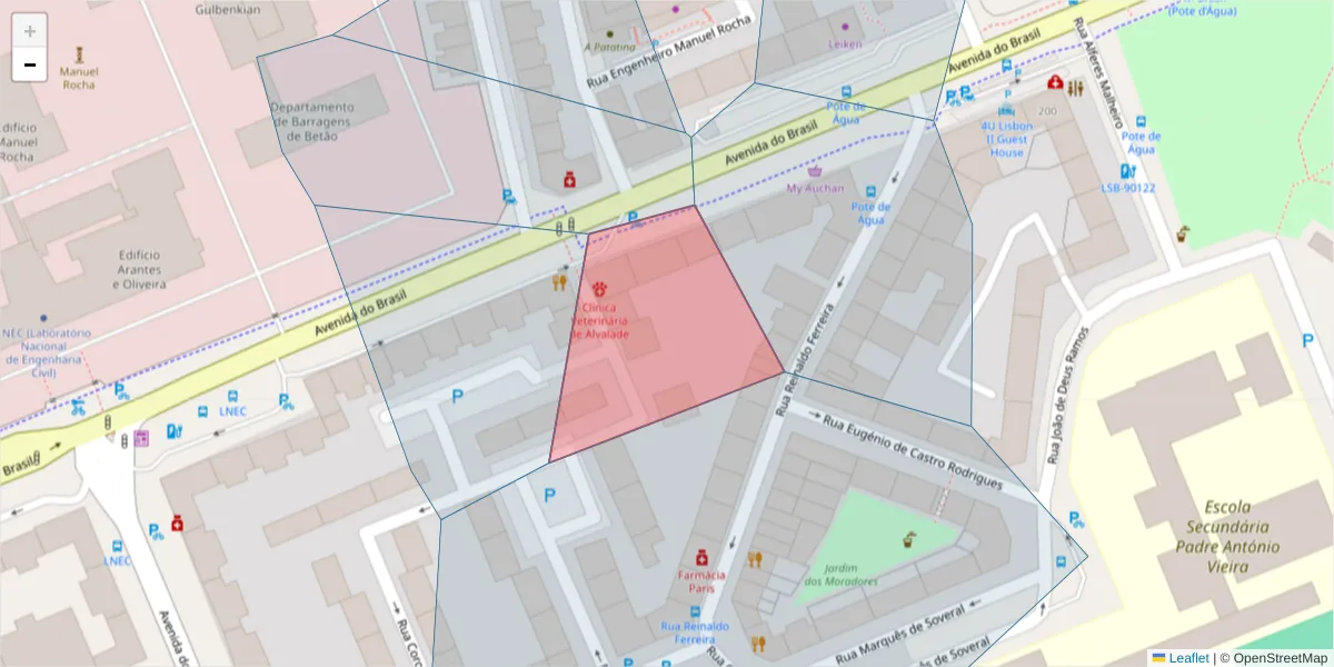 Mapa detalhado do código postal 1700-078 com limites, códigos postais vizinhos e agências dos correios