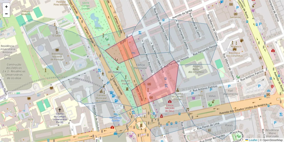 Mapa detalhado do código postal 1700-093 com limites, códigos postais vizinhos e agências dos correios