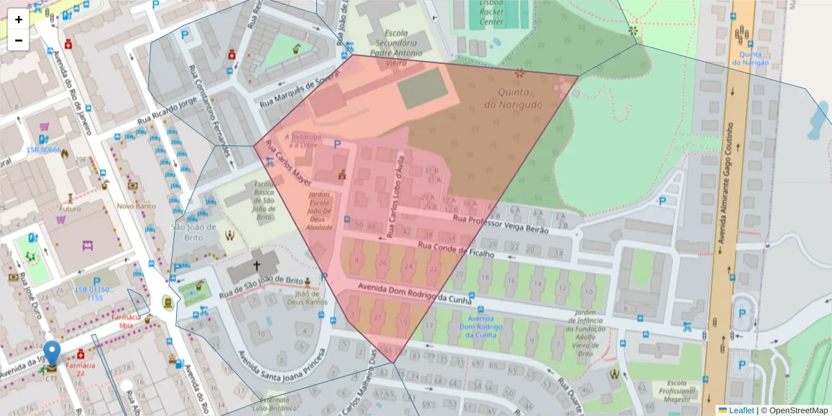 Mapa detalhado do código postal 1700-112 com limites, códigos postais vizinhos e agências dos correios