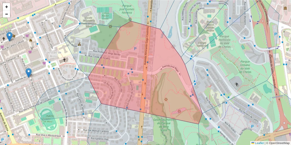 Mapa detalhado do código postal 1700-138 com limites, códigos postais vizinhos e agências dos correios