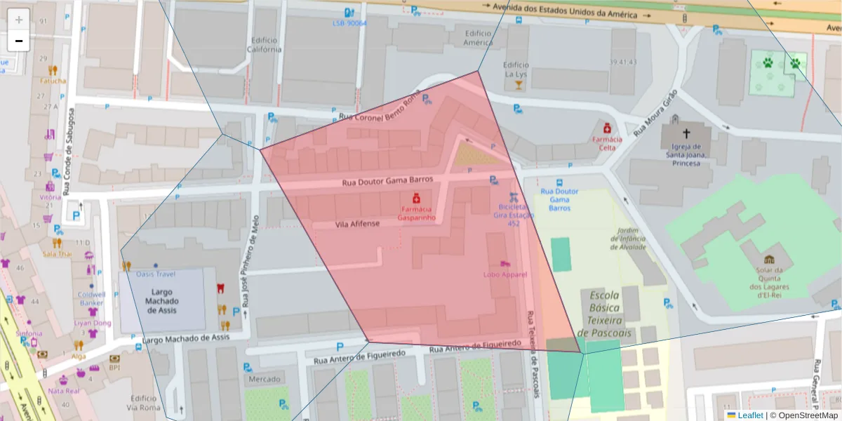 Mapa detalhado do código postal 1700-146 Alvalade com limites, códigos postais vizinhos e agências dos correios