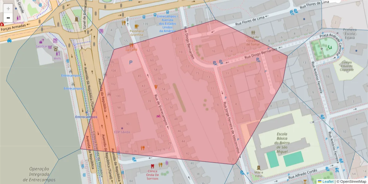 Mapa detalhado do código postal 1700-159 com limites, códigos postais vizinhos e agências dos correios