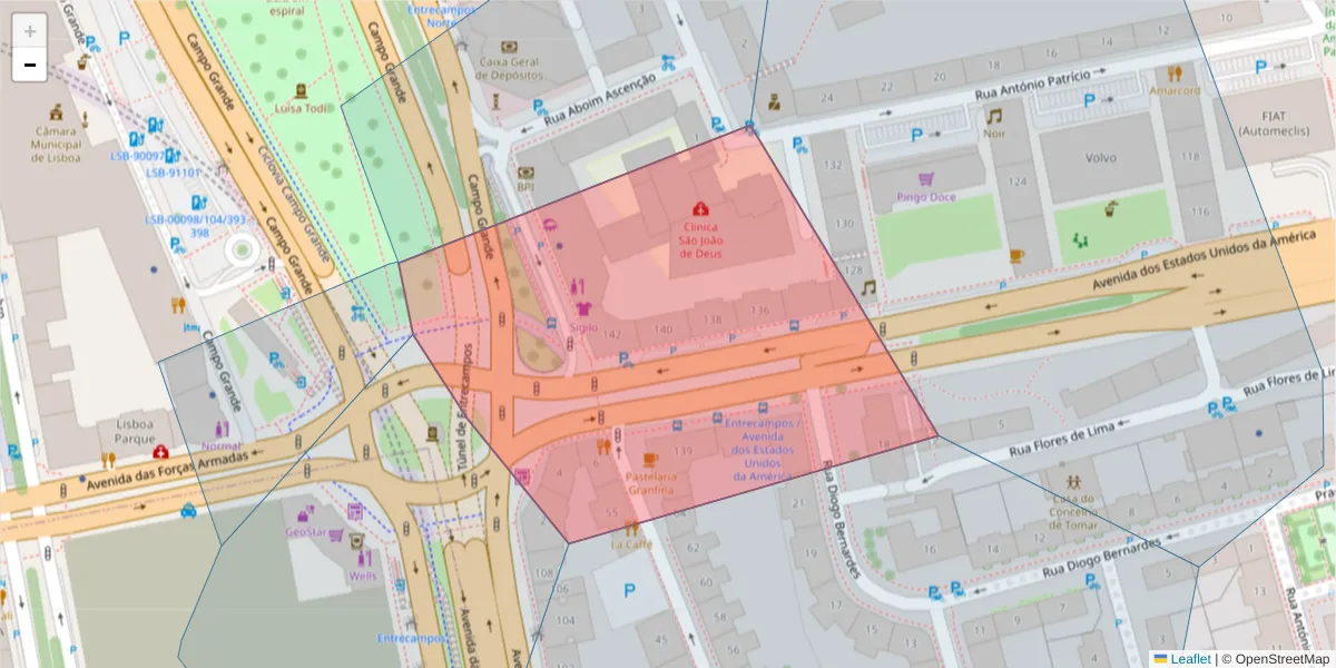 Mapa detalhado do código postal 1700-180 Campo Grande com limites, códigos postais vizinhos e agências dos correios