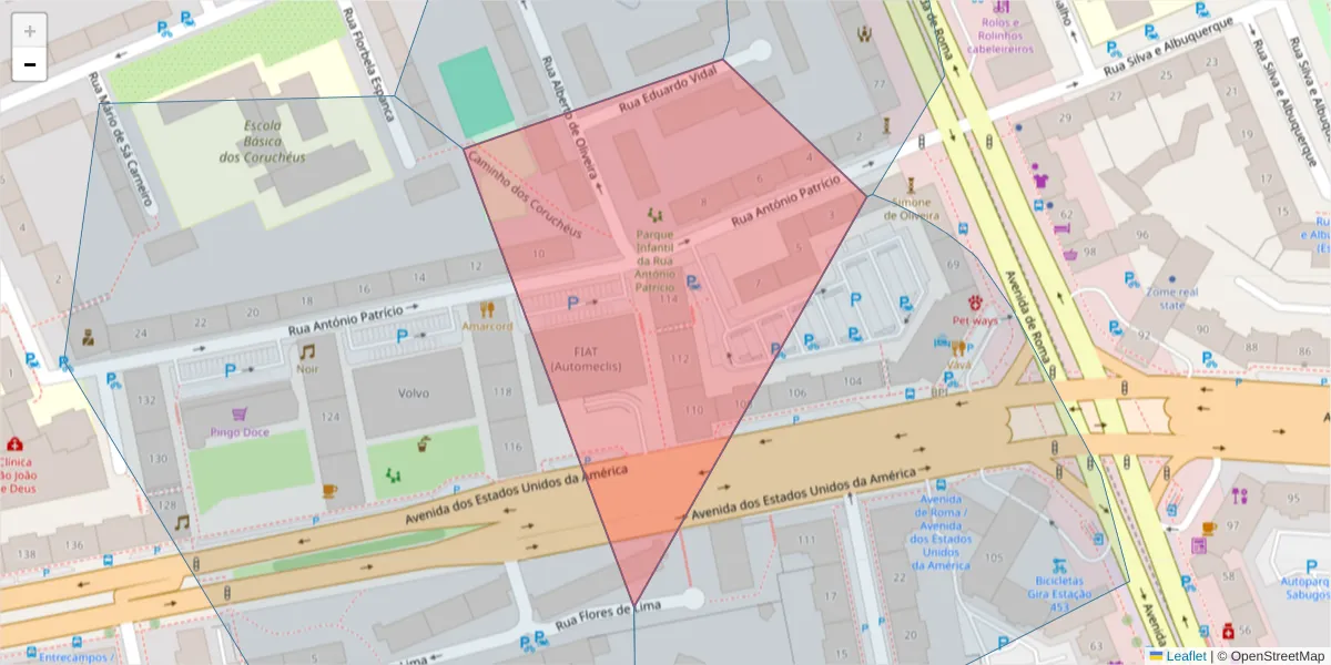Mapa detalhado do código postal 1700-195 com limites, códigos postais vizinhos e agências dos correios
