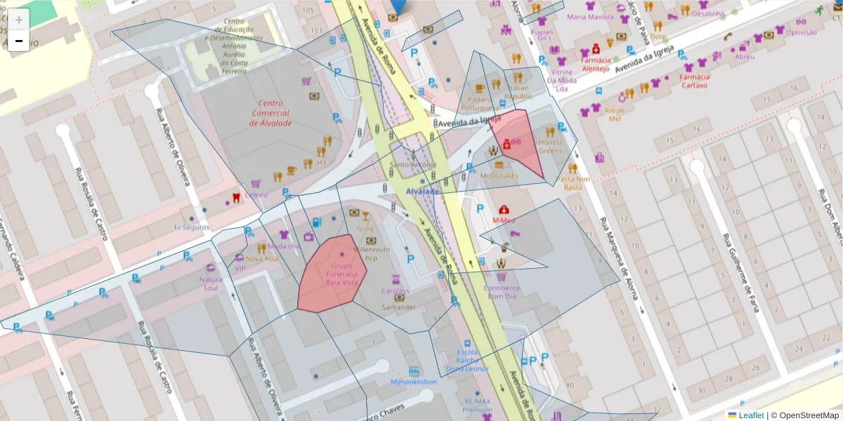 Mapa detalhado do código postal 1700-232 com limites, códigos postais vizinhos e agências dos correios