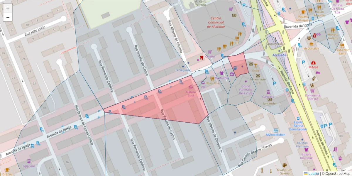 Mapa detalhado do código postal 1700-233 com limites, códigos postais vizinhos e agências dos correios