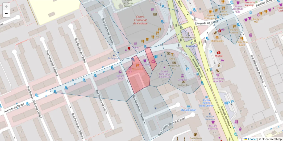 Mapa detalhado do código postal 1700-234 com limites, códigos postais vizinhos e agências dos correios