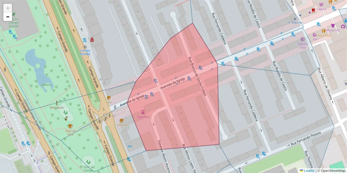 Mapa detalhado do código postal 1700-235 com limites, códigos postais vizinhos e agências dos correios