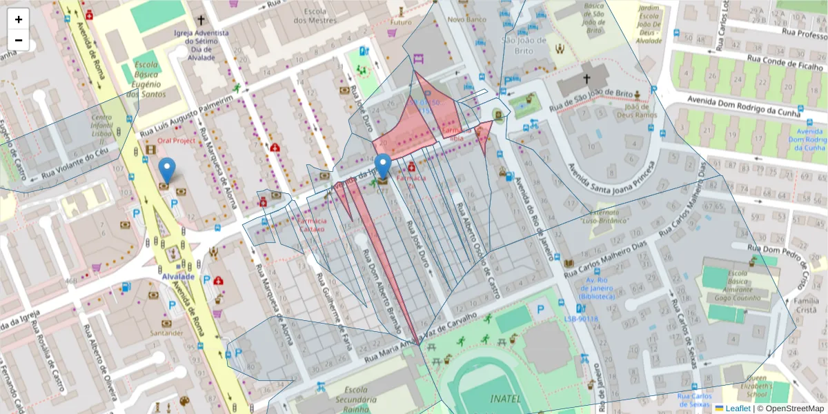 Mapa detalhado do código postal 1700-236 com limites, códigos postais vizinhos e agências dos correios
